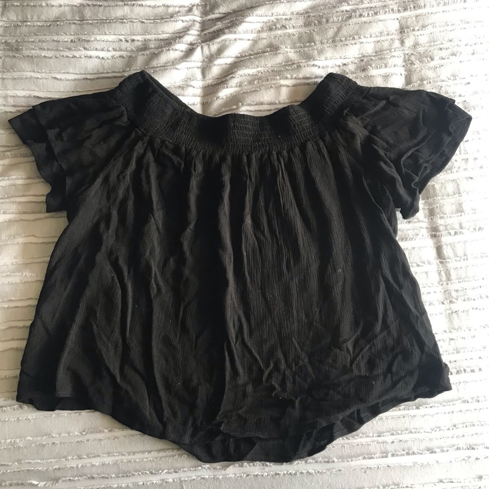 Black Ruffle Off The Shoulder Top - Picture 6 of 6